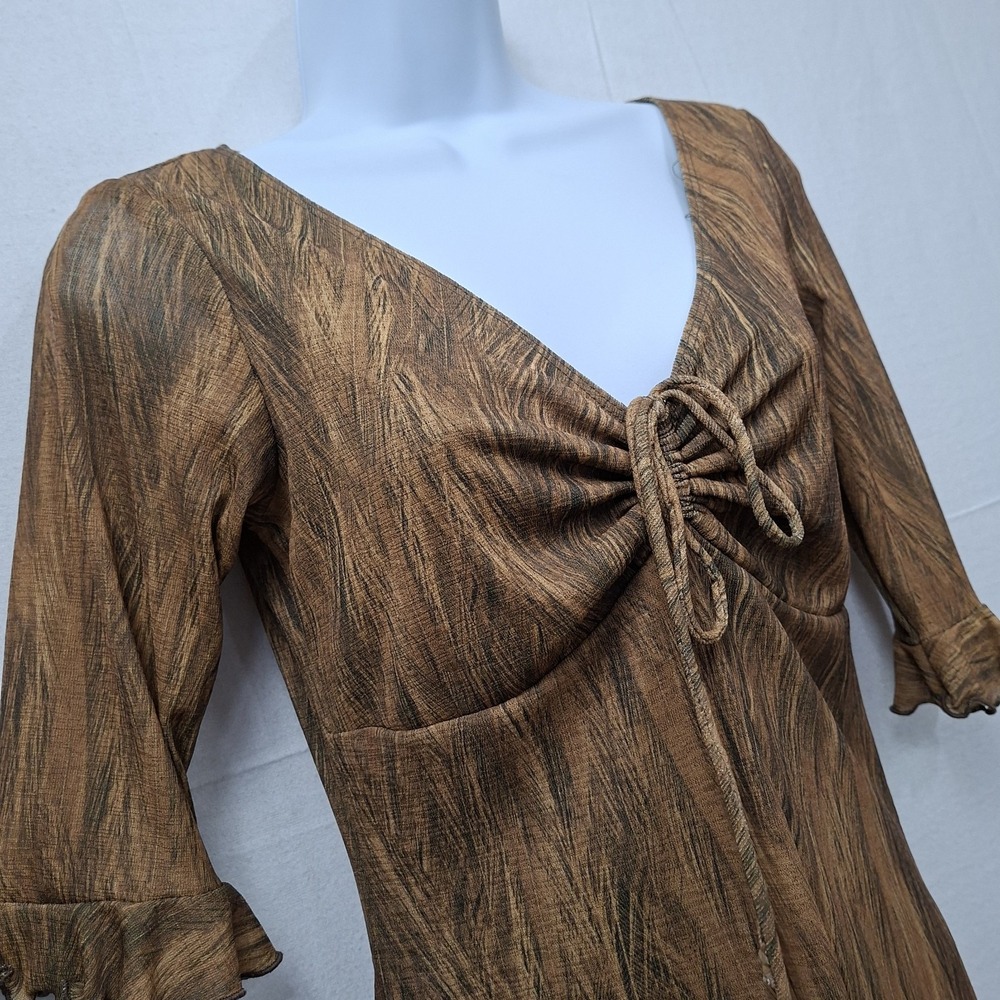 Vintage 90s Y2K Aziz Midi‎ Dress M Lace Up Bust Nylon Mesh Woodland Fairy Grunge - Picture 3 of 8